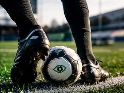 Illustrative football boots controlling a ball on a local pitch